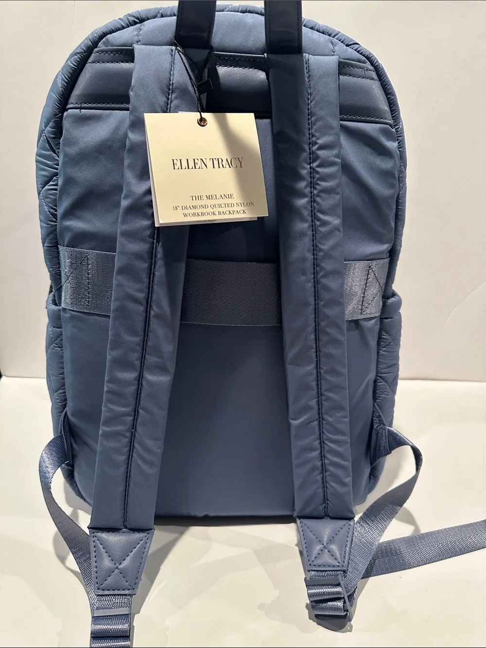NWT Ellen Tracy The Melanie 18” Diamond Quilted Nylon Workbook Travel Backpack.